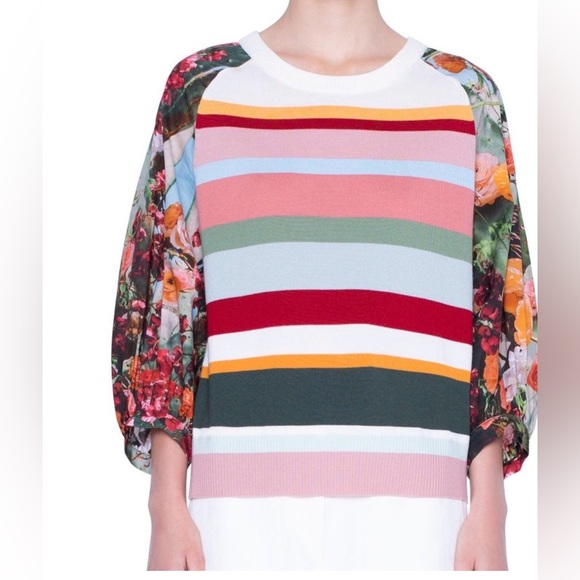 Akris Punto Sweaters - Akris Punto Cactus Blossom Stripe Print Wool Sweater Knitwear Intarsia Floral